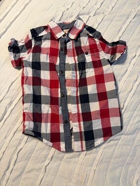 Gymboree Red Navy & White Plaid Short Sleeve Button-Down Shirt